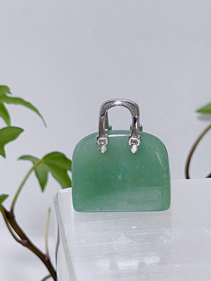 Green Aventurine Handbag with Silver Handles